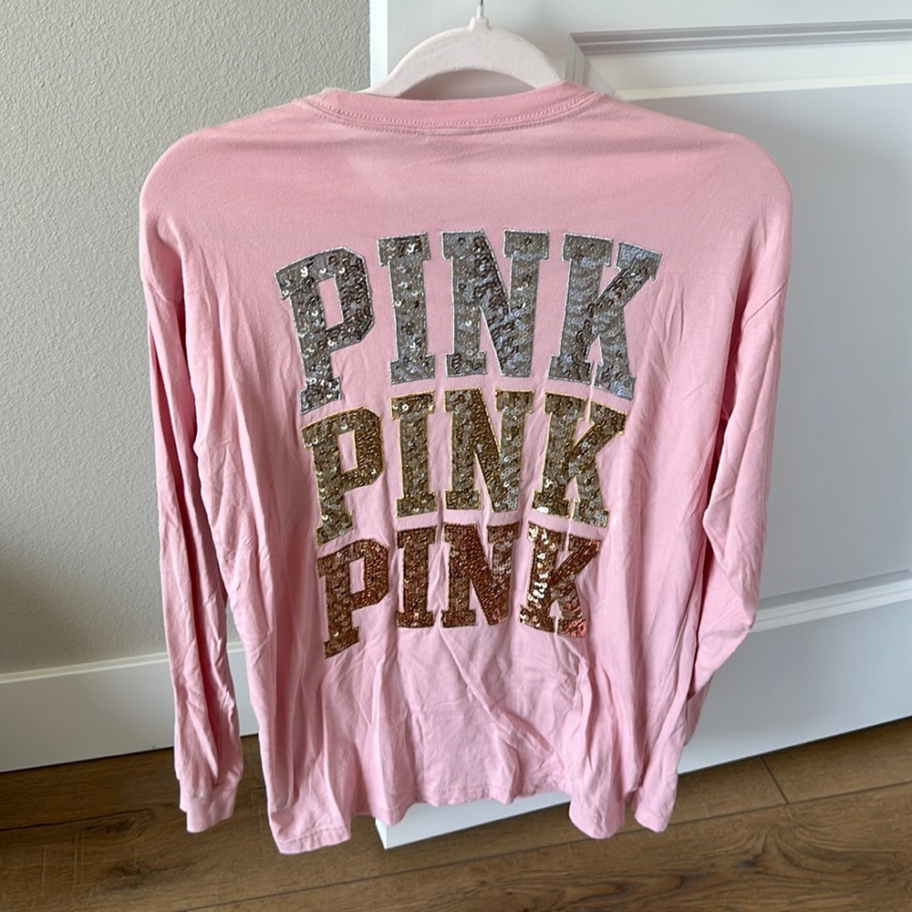 Victoria’s Secret RARE Pink Sequined Long Sleeve Oversized Shirt Size XS…